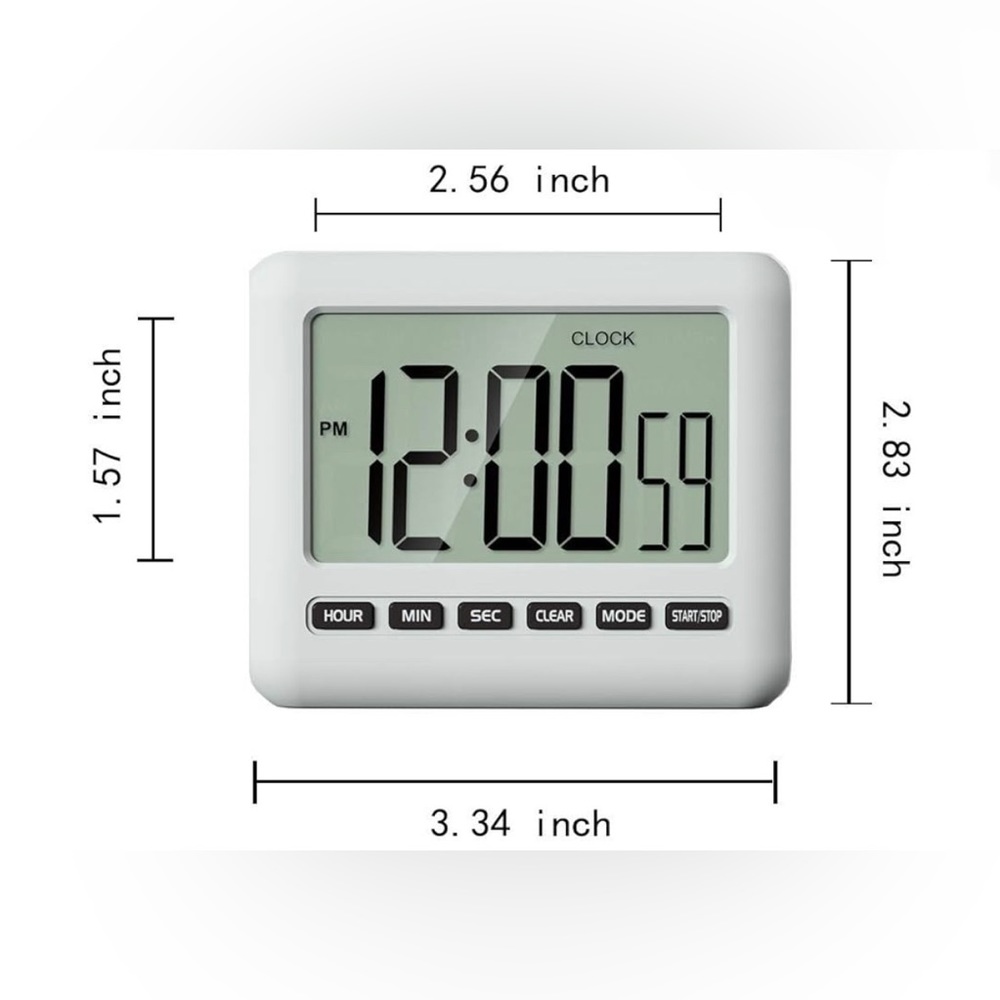 12/24 Hour Magnetic Kitchen Timer Digital Clock with Alarm, Large Screen Alarm a - Picture 4 of 7